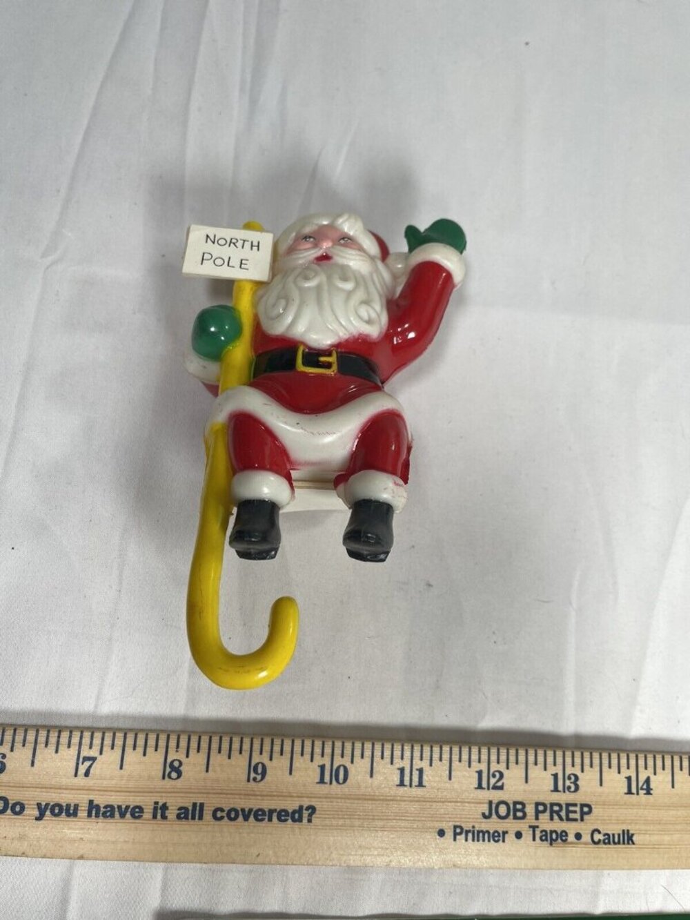 Vintage Plastic Santa Shelf Sitter 1970s RARE Candy Cane Christmas North Pole